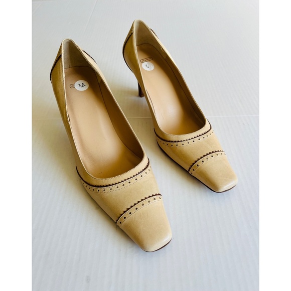 COACH VTG Sz 7.5 Camel Color Leather Cathy Spectator Pump Heels Shoes Slip On - Picture 10 of 10